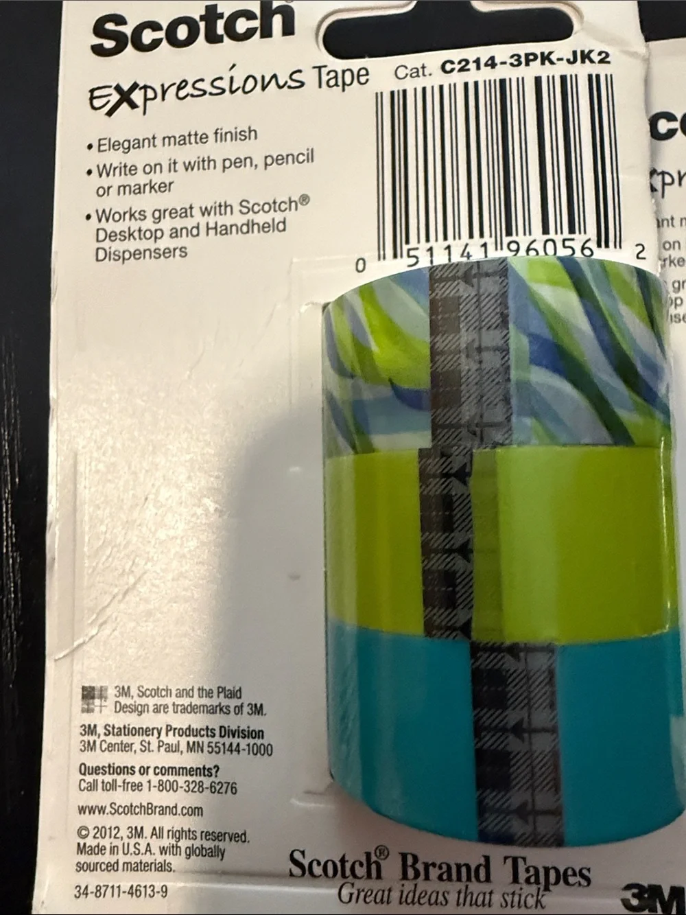 Scotch Expressions Decorative Craft Tape Set Lime Green & Teal Designs 2 Package